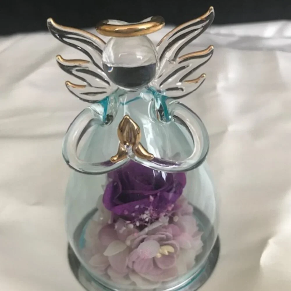 Beautiful Angel Purple Rose Figurine by ANLUNOB. The Only Eternal Rose.